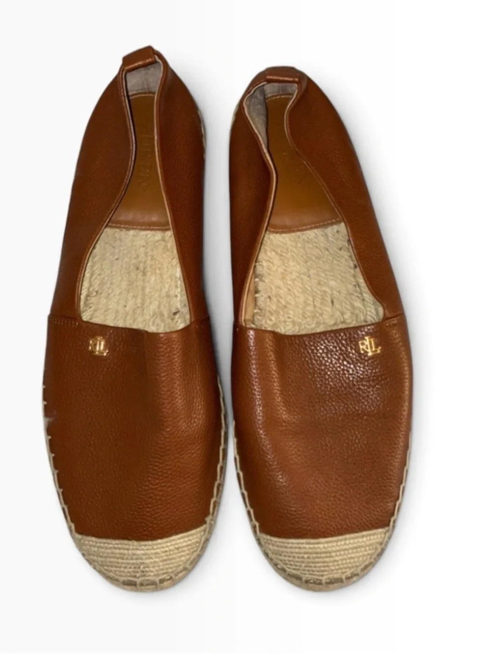 Lauren Ralph Lauren Cameryn espadrille flat in tan tumbled leather Sz 10